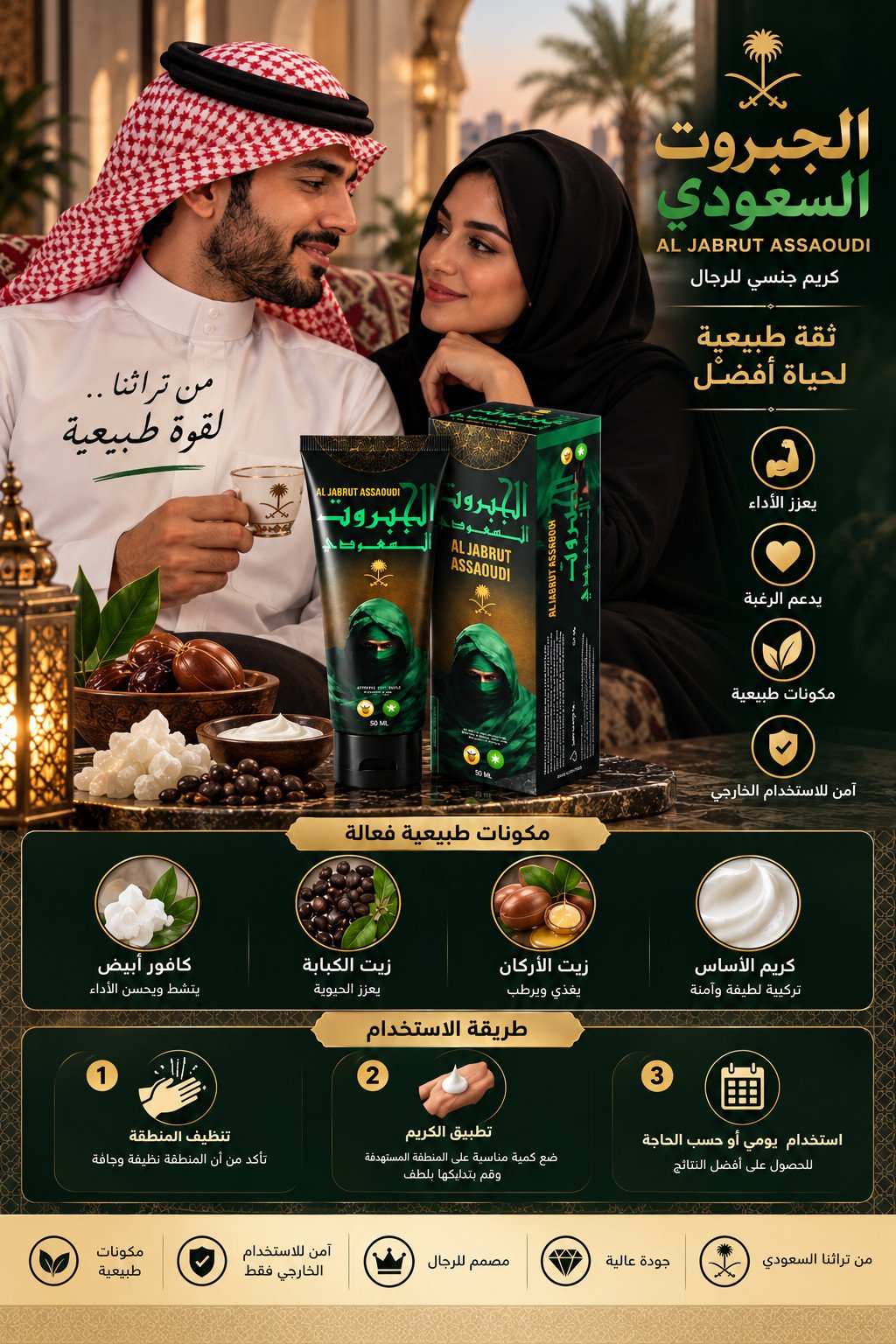 الجبروت السعودي — كريم للرجال بمكوّنات طبيعية: يعزّز الأداء، يدعم الرغبة، آمن للاستخدام الخارجي